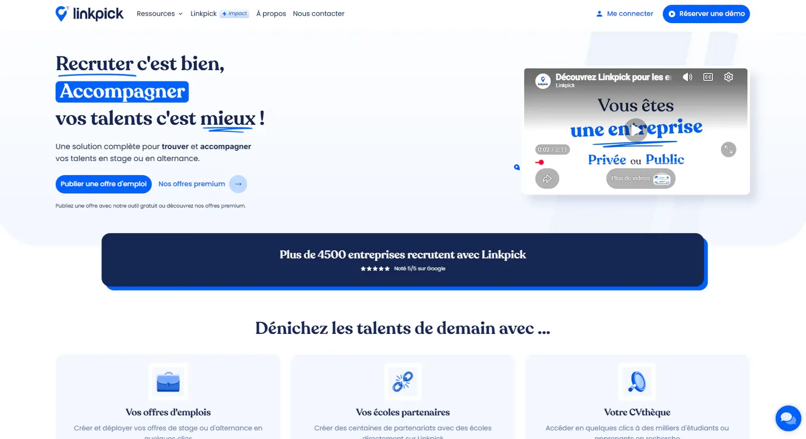 Page d'accueil de la plateforme Linkpick