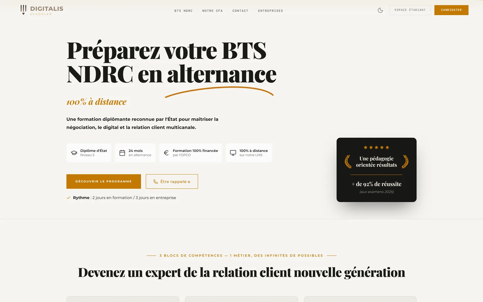 Page d'accueil du site public du centre de formation