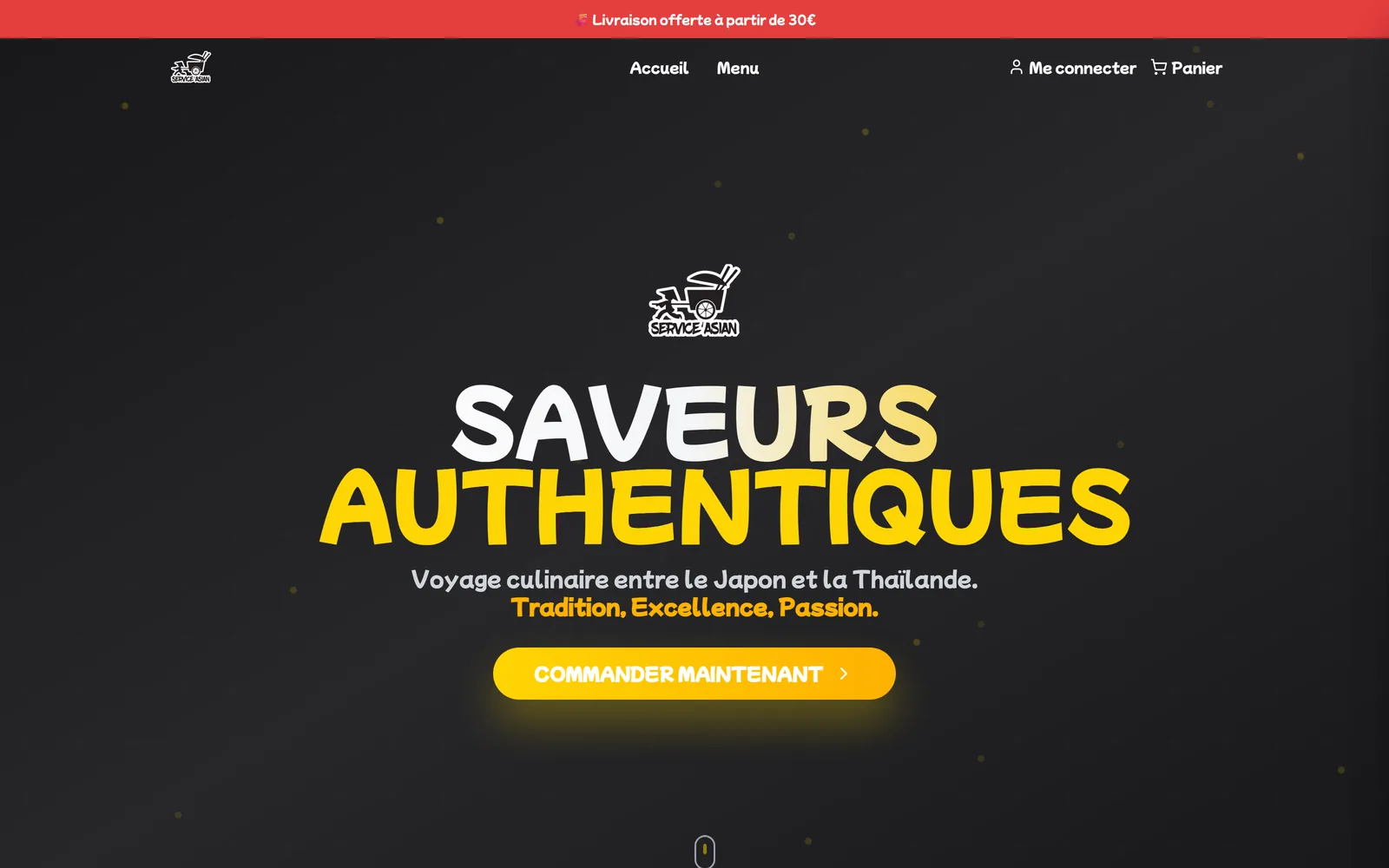 Page d'accueil du site de commande